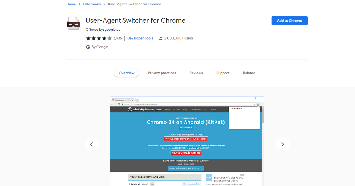 User-Agent Switcher for Chrome landing page