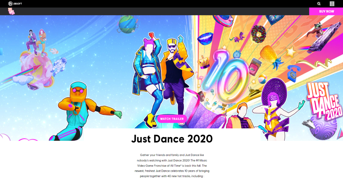 Just Dance 2020 landing page