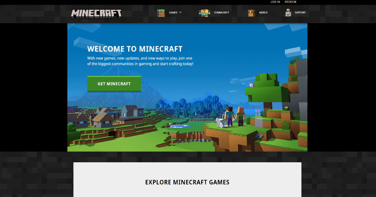 Minecraft landing page layout