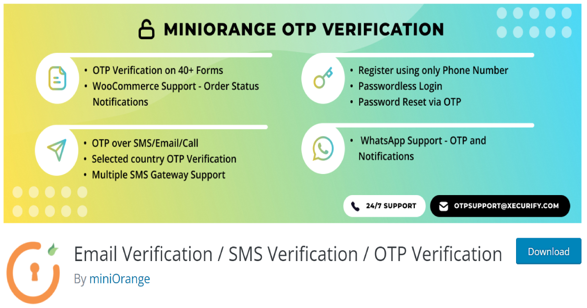Email Verification SMS Verification OTP Verification plugin
