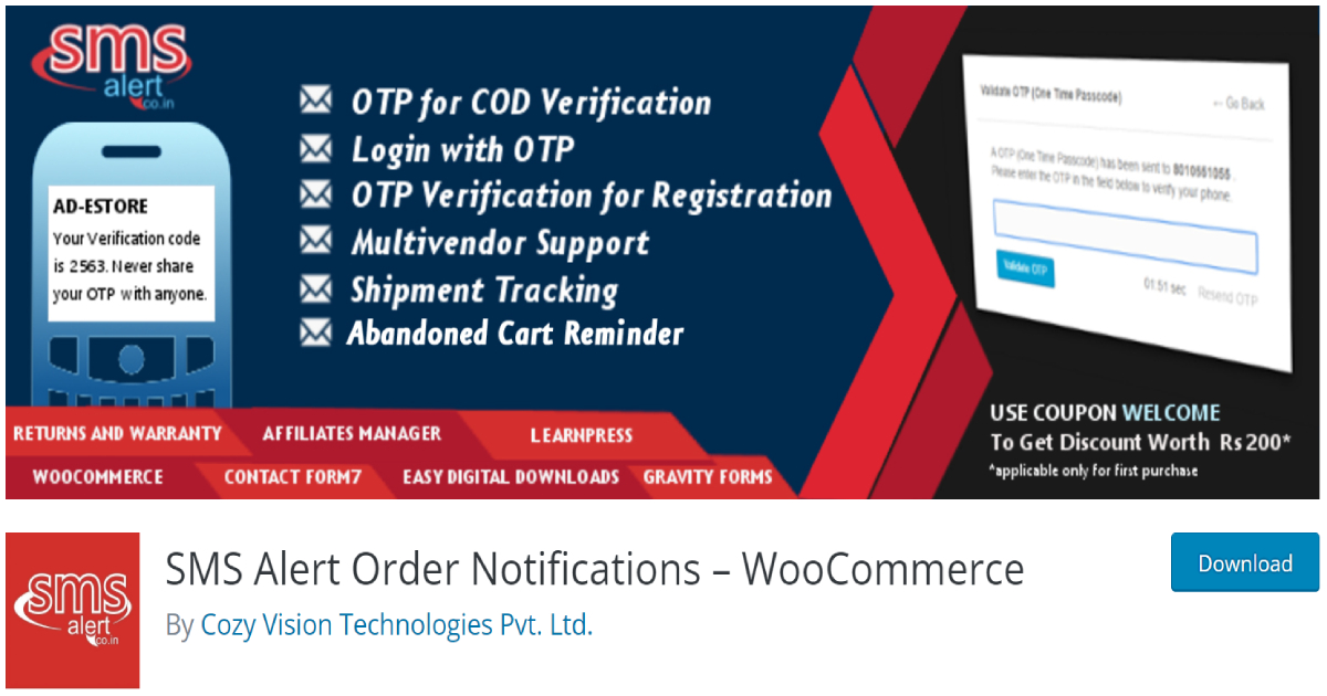 SMS Alert Order Notifications WooCommerce plugin