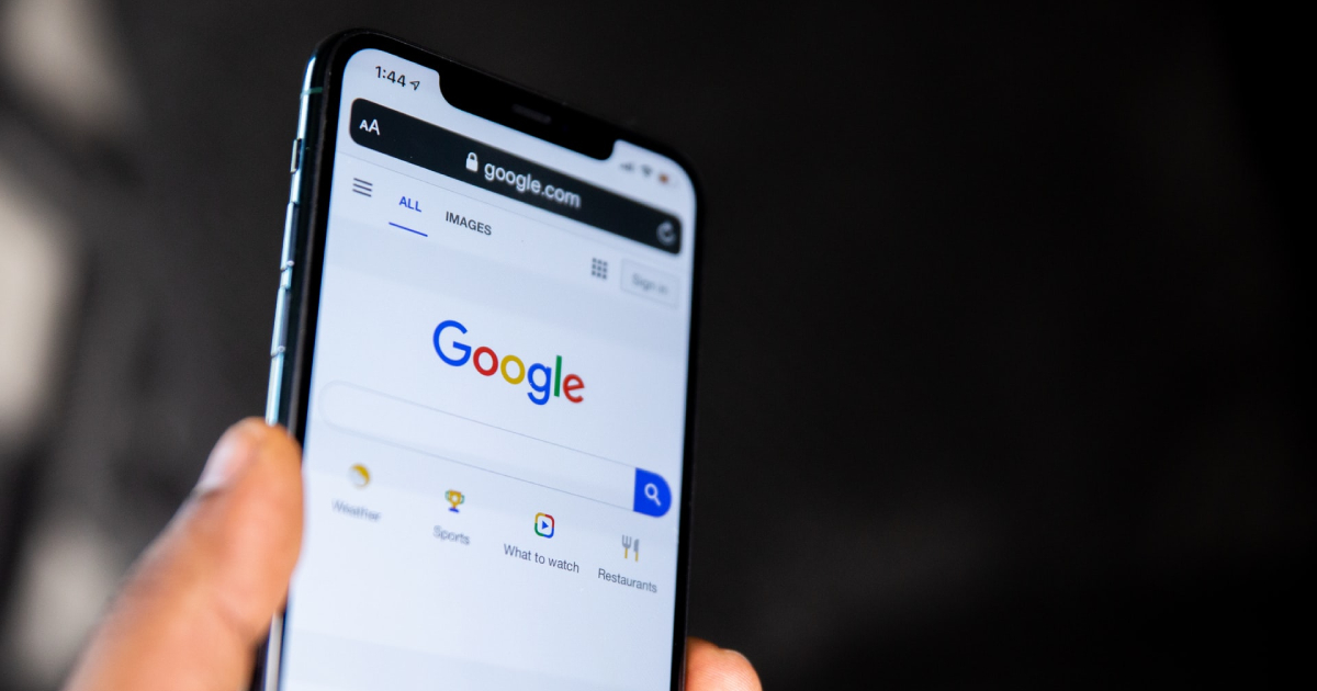 Smartphone displaying Google search