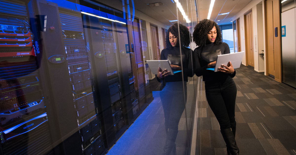 Woman in front game servers