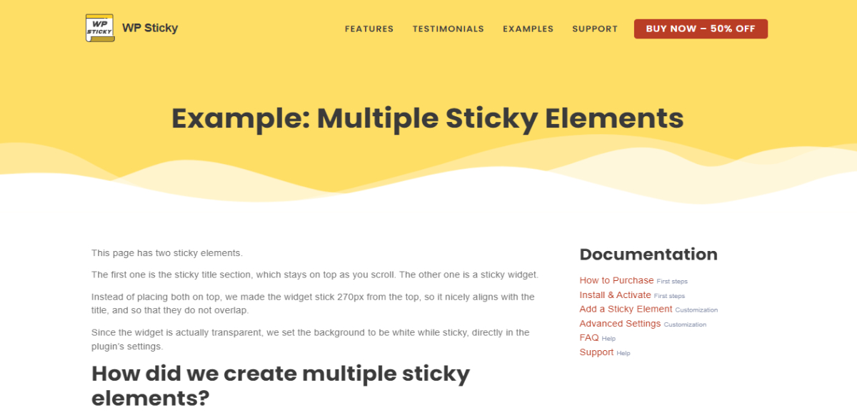 WP Sticky elements top