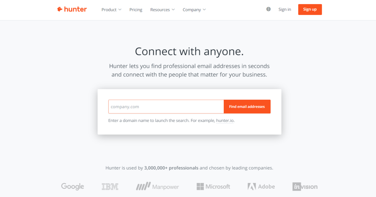 Hunter landing page