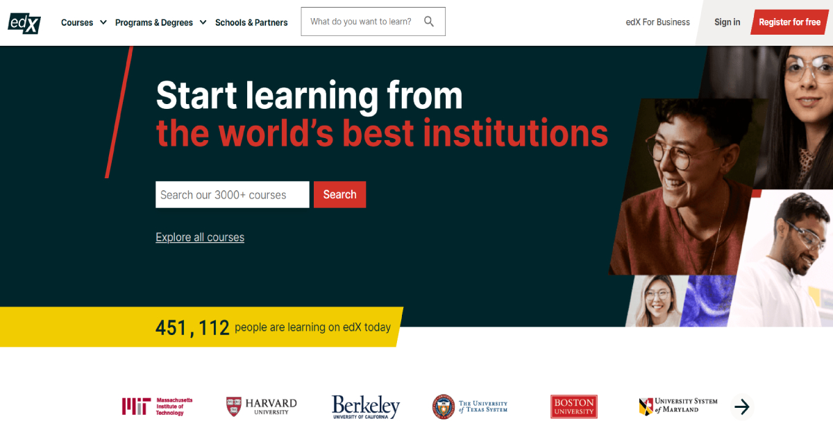 EdX landing page