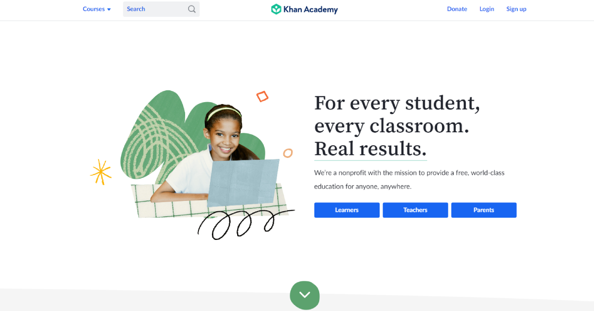 Khan Academy landing page