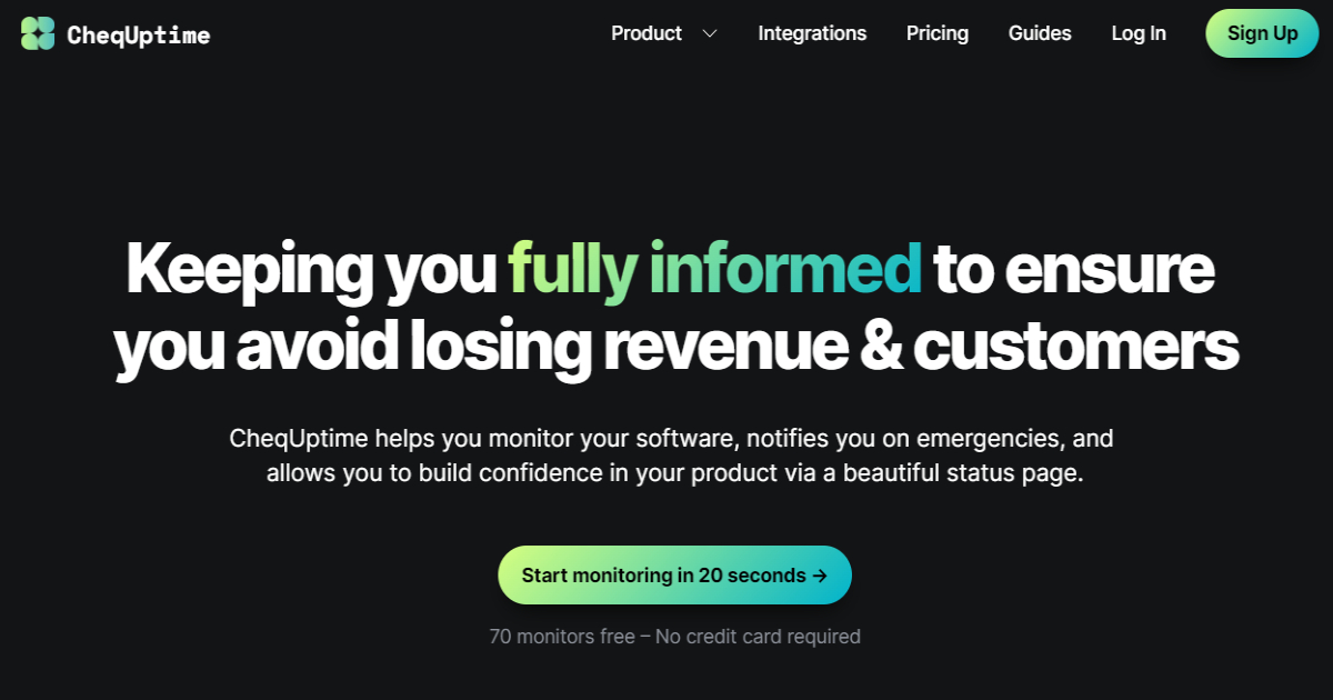CheqUptime landing page