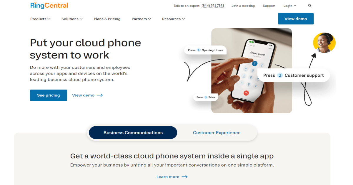 RingCentral landing page